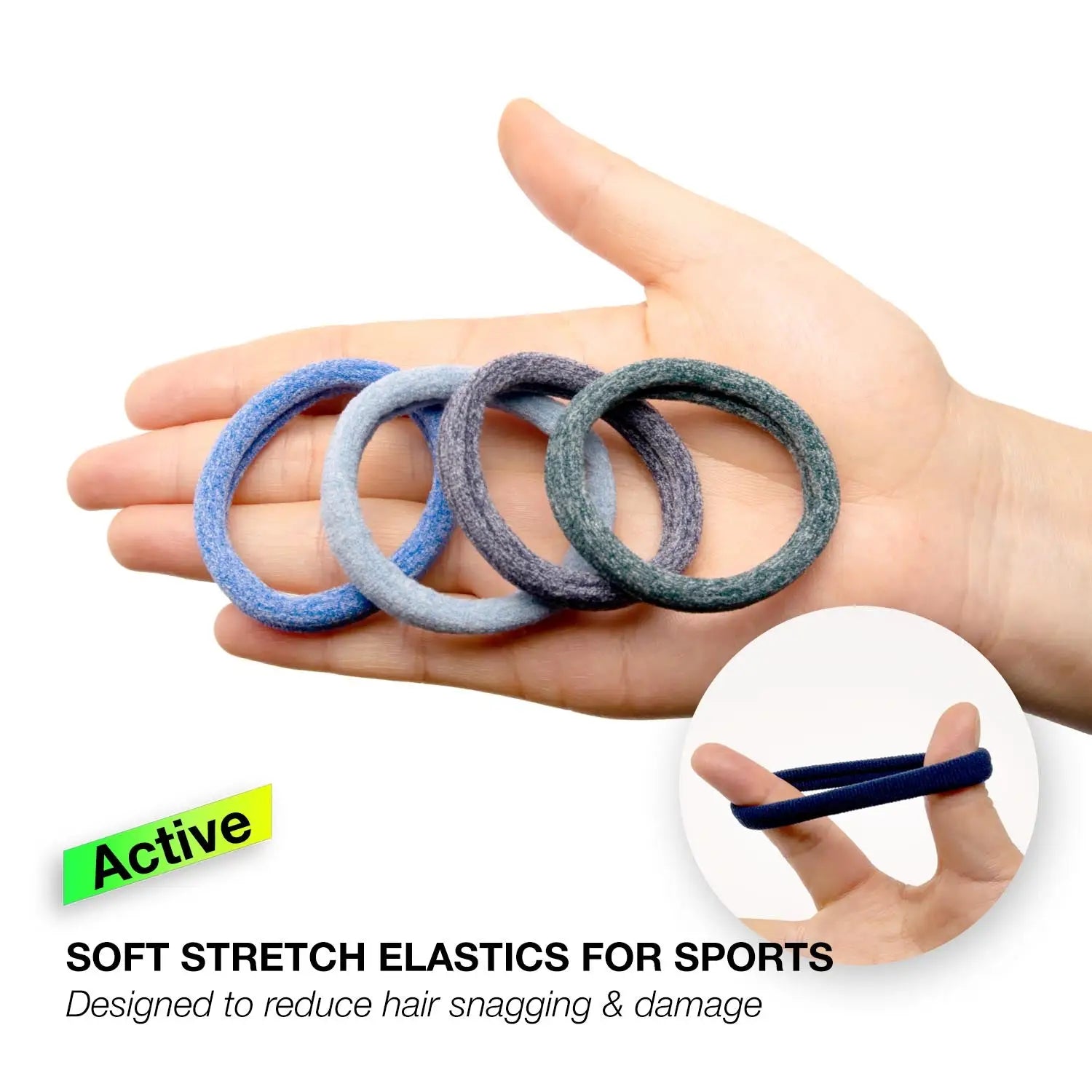 Active Hair Ties: Jersey Marl Sports Hair Elastics Set with Three Colored Rings
