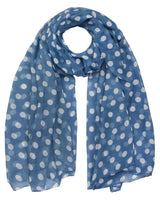 Retro polka dot blue scarf with white dots for women