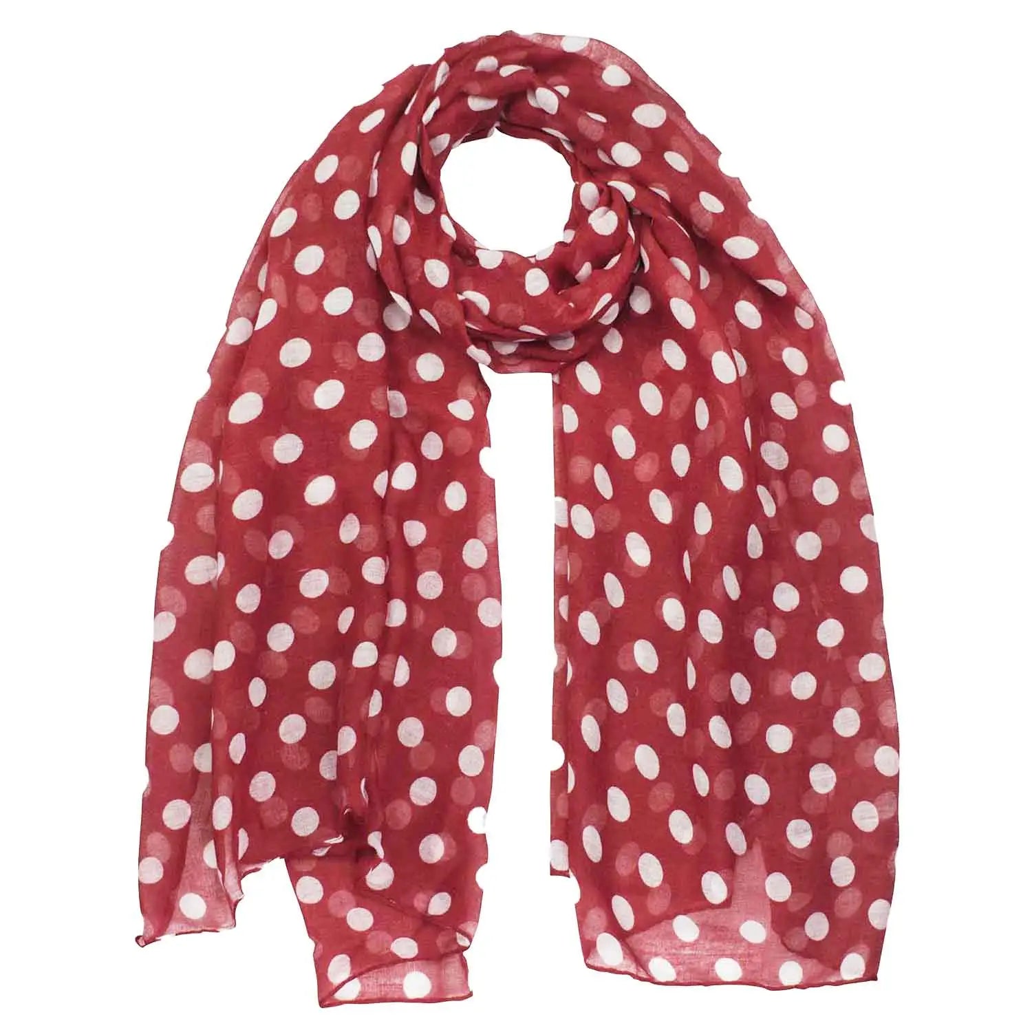 Red and White Retro Polka Dot Scarf for Women