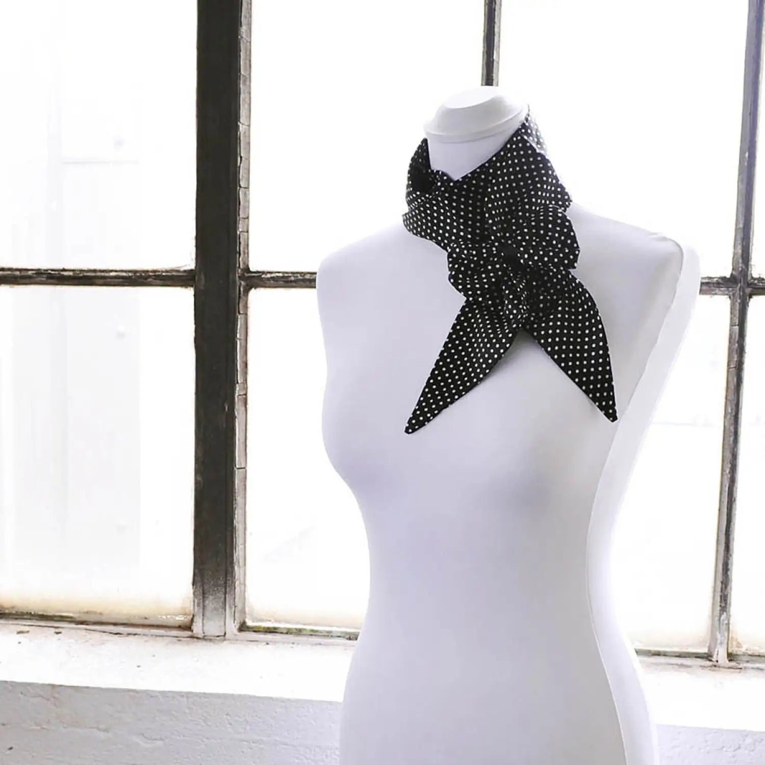Black and white polka dot sash scarf on man - Polka Dot Satin Sash Scarf & Matching Hair Pin Set.