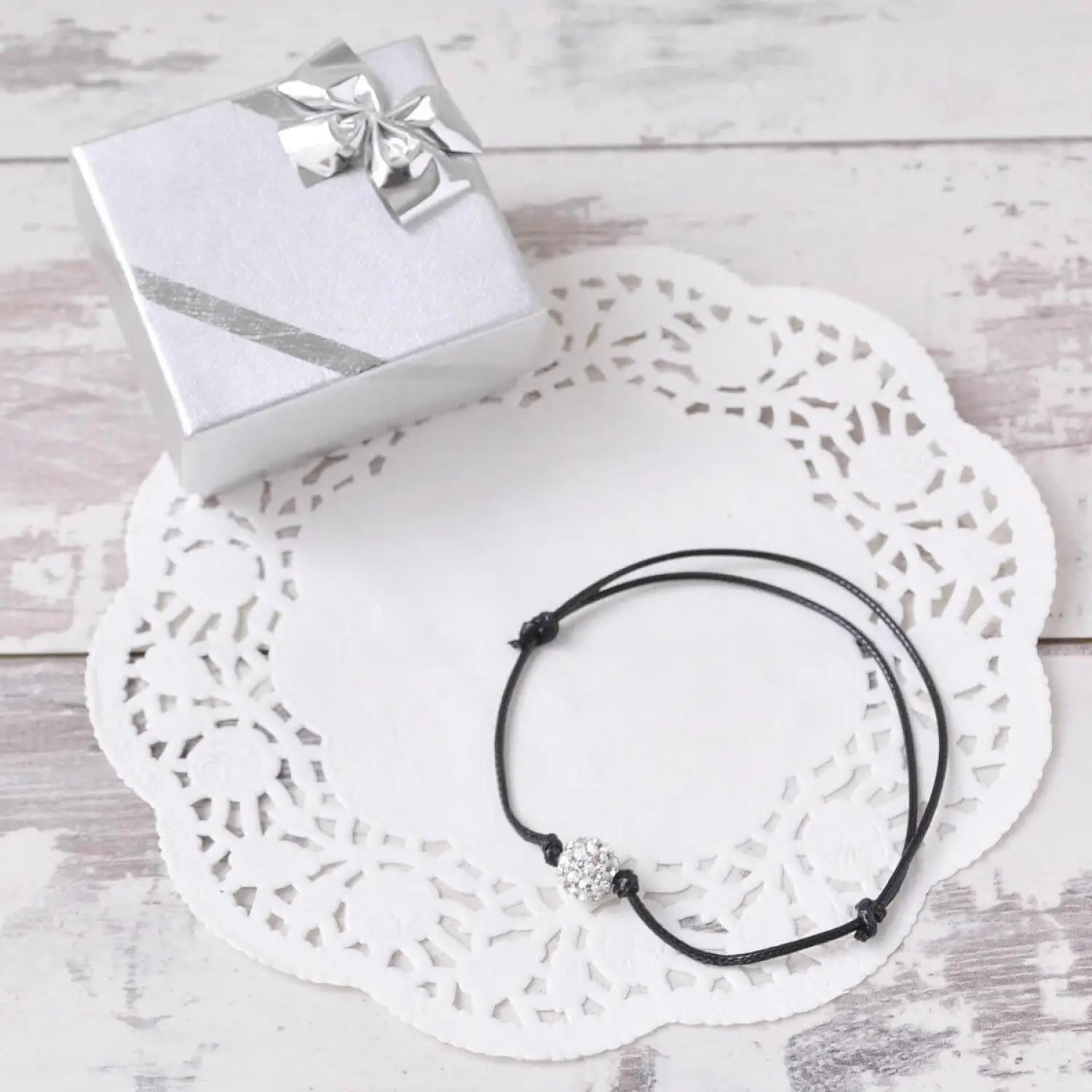 Adjustable Diamante Ball Friendship Bracelet with White Gift Box