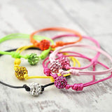 Colorful flower hair ties - Adjustable Diamante Ball Friendship Bracelet - Cotton Cord Design