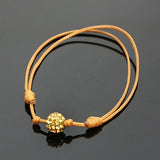 Adjustable Diamante Ball Friendship Bracelet with Gold Flower on Cotton Cord