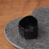 Adjustable Shell Bar Stretch Bracelet with Black Ring on Stone