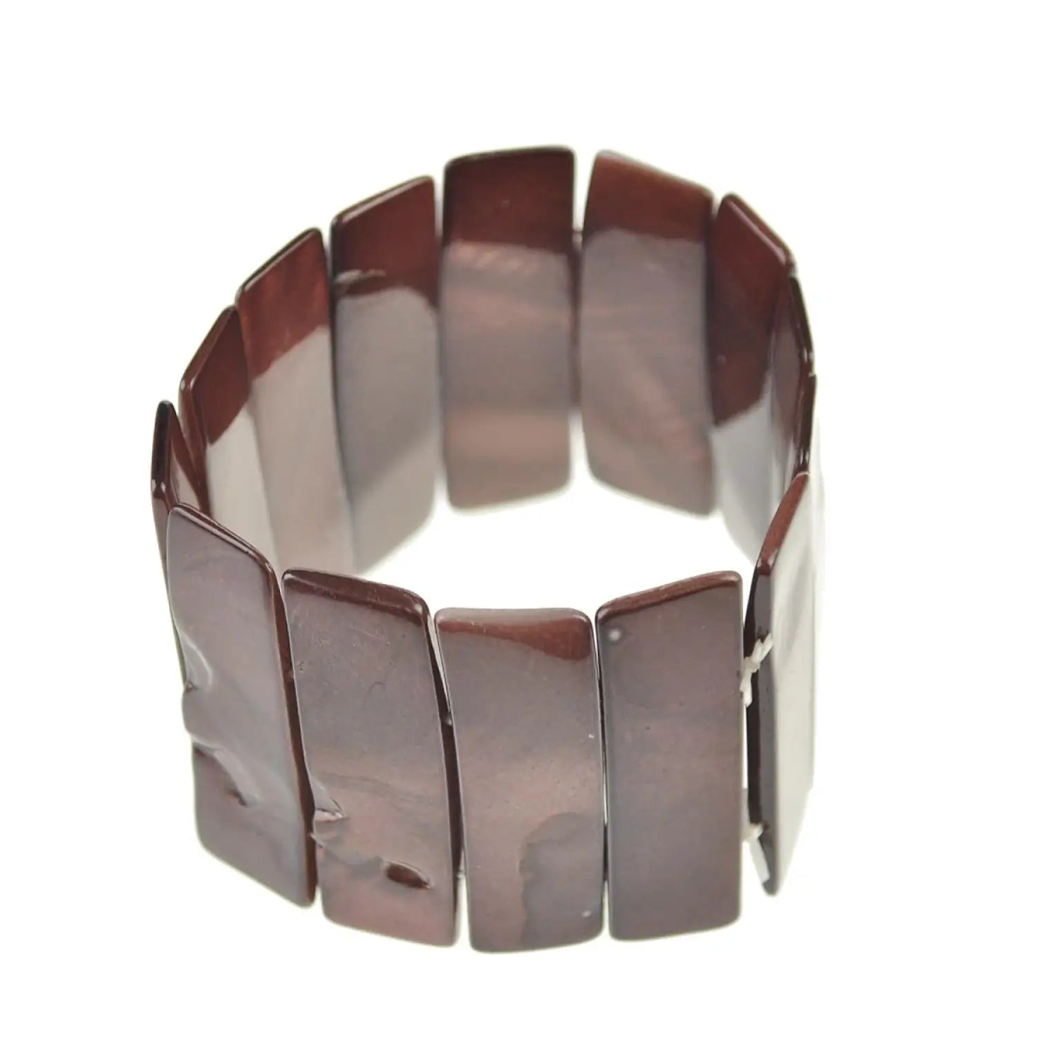 Brown square design adjustable shell bar bracelet
