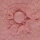 Pink lace fabric scarf with attached flower, knitted shimmering lightweight design