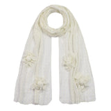 Attached Flower Knitted Shimmering Scarf with Flower Design