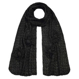 Black scarf with shimmering knitted flower pattern