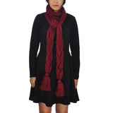Woman in red scarf and black dress featuring Autumn Winter Oversized Long Plait Knitted Scarf - Plain & Chic