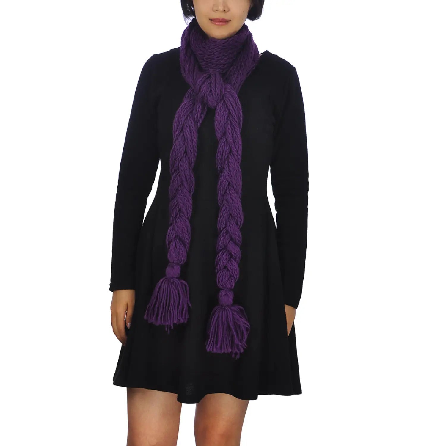 Woman in oversized long plait knitted scarf - Autumn Winter fashion.