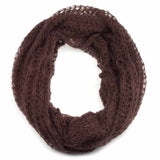 Soft knitted autumn winter snood scarf in brown color on white background.