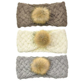 Basic Sense Women Winter Warm Diagonal Weave Cable Knit Headband with Faux Fur Pom Pom Wrap Ear Warmer Winter sports Ski Slope - Hair Ties