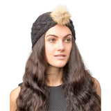 Basic Sense Women Winter Warm Diagonal Weave Cable Knit Headband with Faux Fur Pom Pom Wrap Ear Warmer Winter sports Ski Slope - Hair Ties