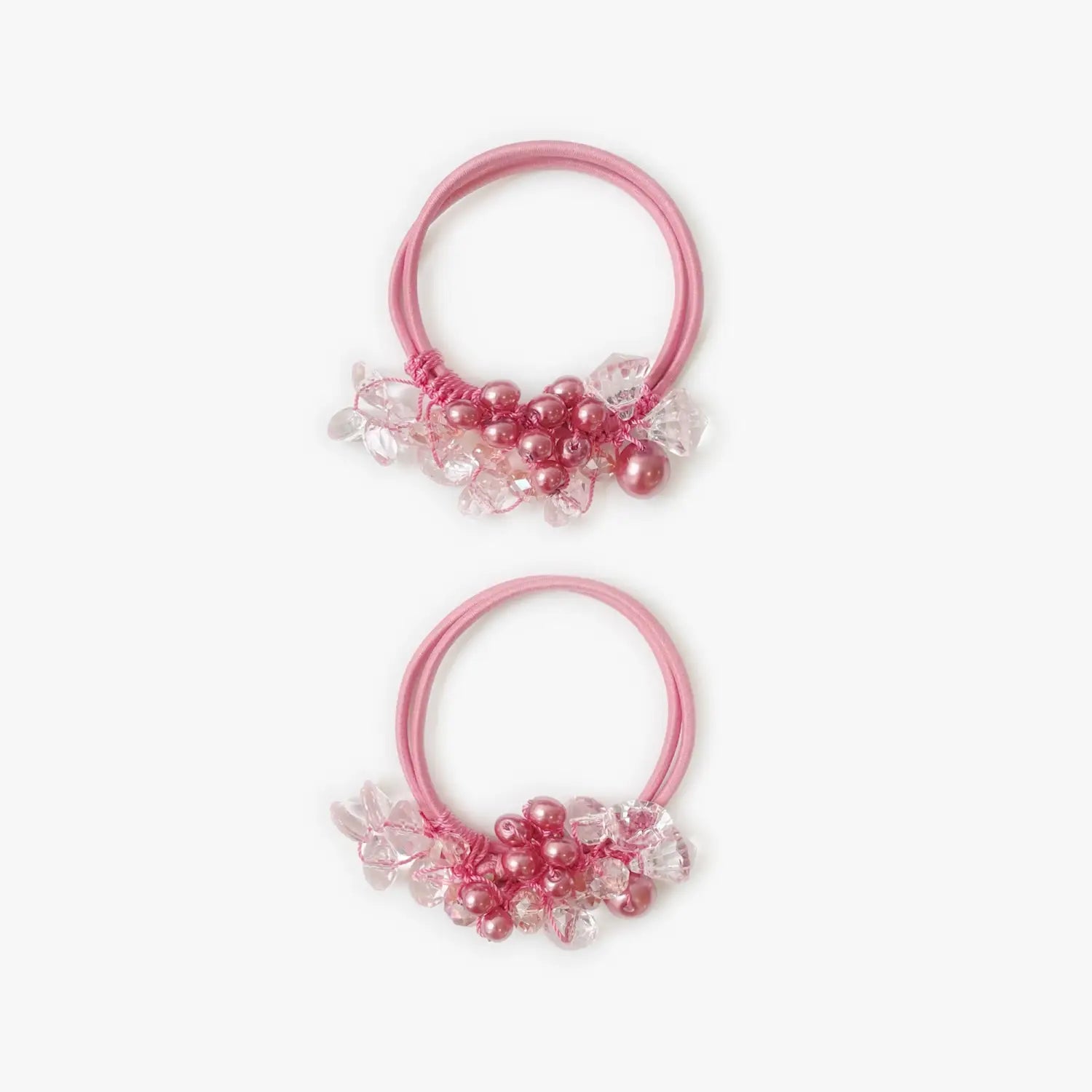 Pink and clear beaded hair band for kids - Beaded hair elastics pack of 2