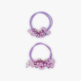 Beaded hair elastics with purple hair ties, pink beads, and crystals