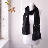 Black scarf with pearls and ruffles - Bohemian Retro Winter Maxi Scarf
