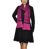 Bohemian retro ruffle winter scarf with pink scarf and black dress outfit