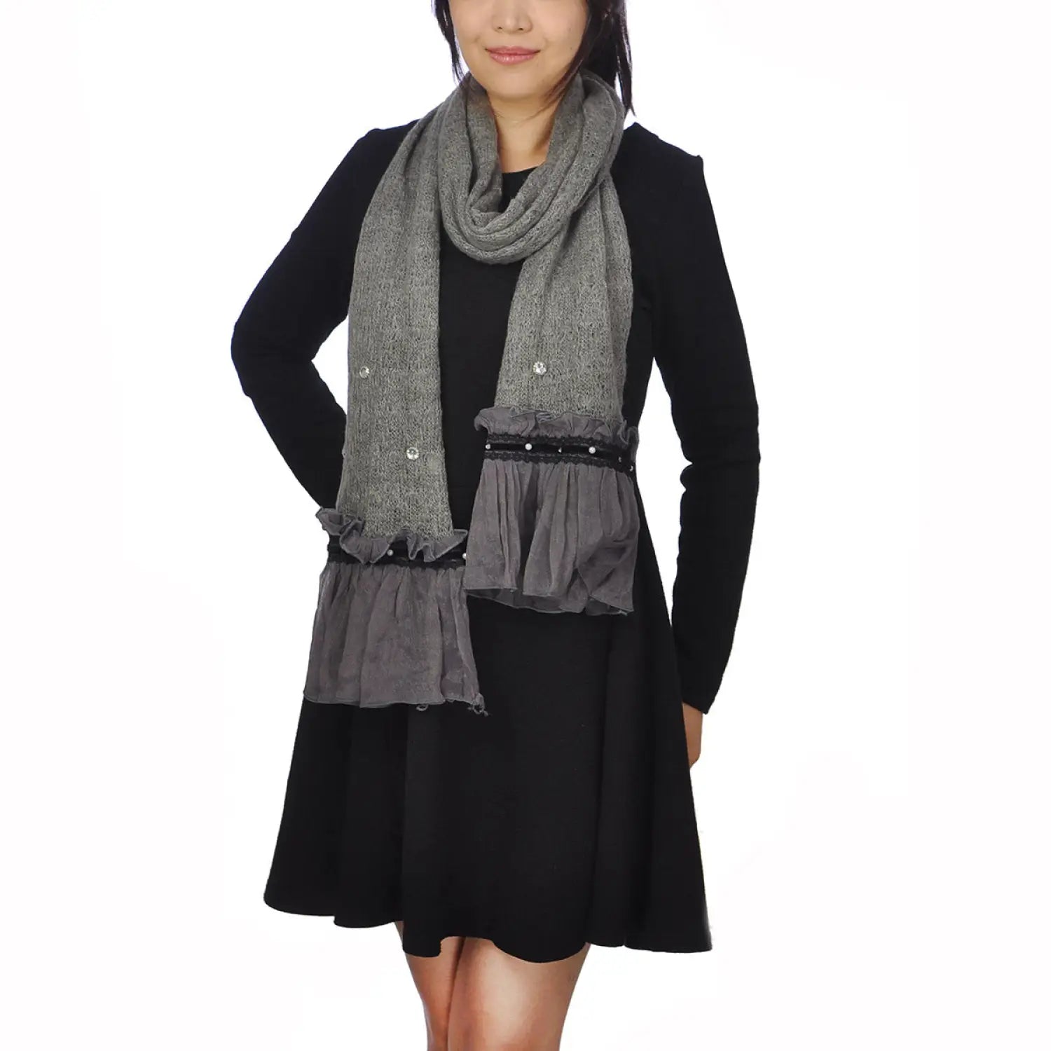 Bohemian retro ruffle winter knit scarf model femme fashion.
