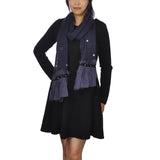 Bohemian retro ruffle style black dress with purple scarf