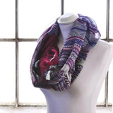Close up of mannequin featuring Boho Aztec Multi Coloured Snood Neck Warmer Infinity Tube Scarf.
