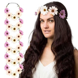 Boho Daisy Floral Crown Headband on Woman with Flowers in Hair