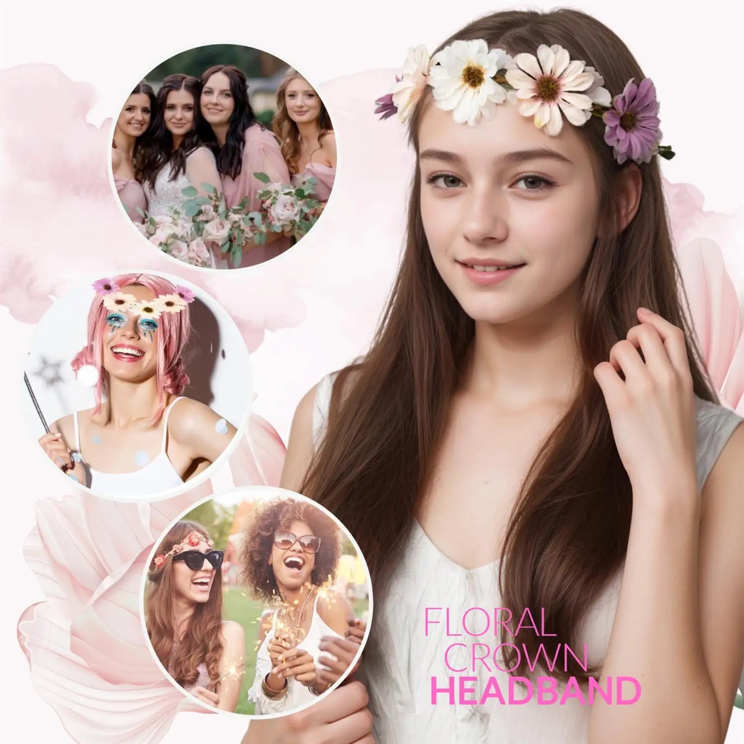 Boho Daisy Floral Headband Elastic Wreath - Hair Accessory Set