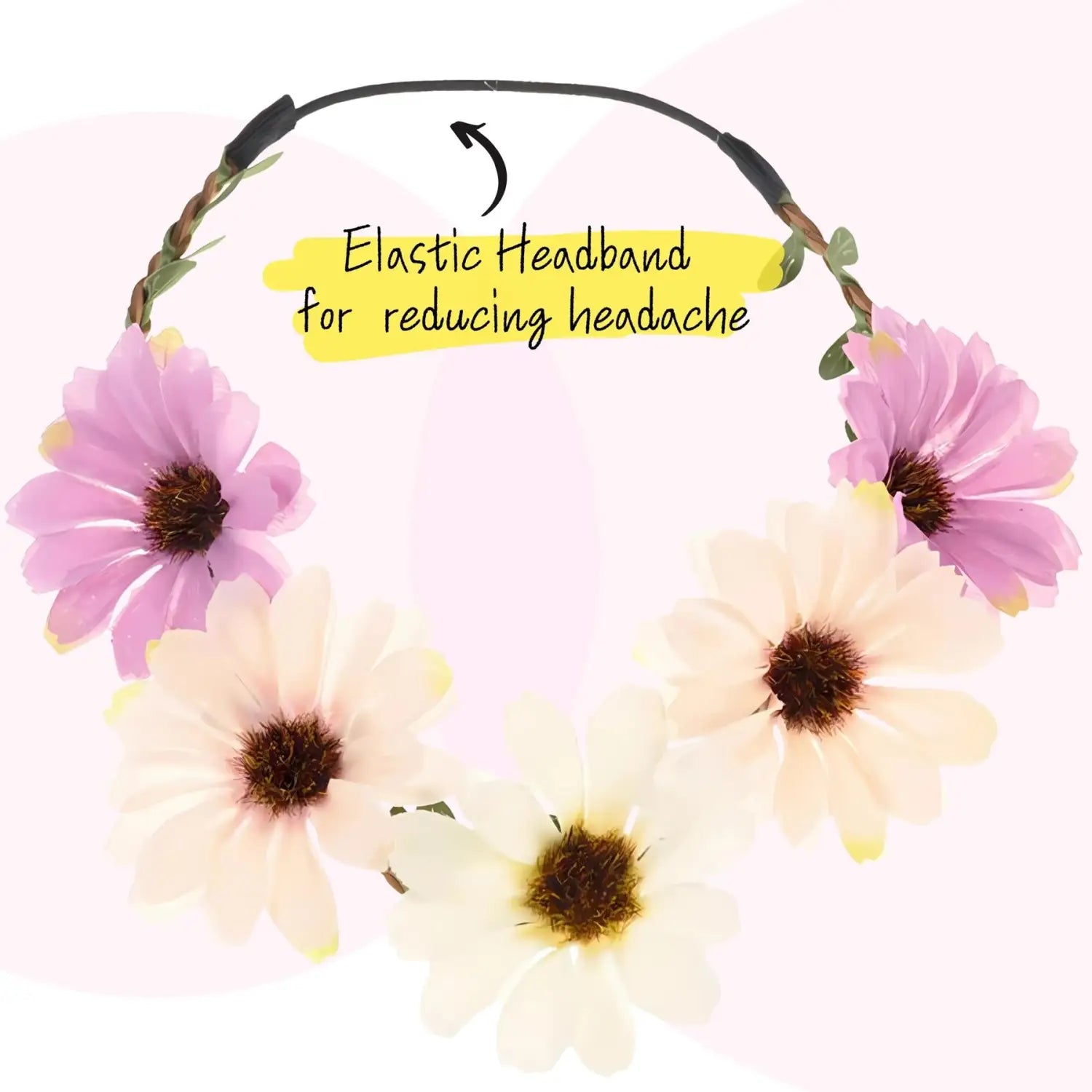 Boho Daisy Floral Headband Elastic Wreath - Hair Accessory Set