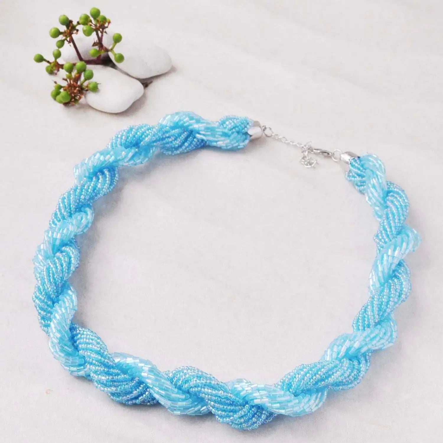 Boho Seeds Beads Braided Necklace - Aqua