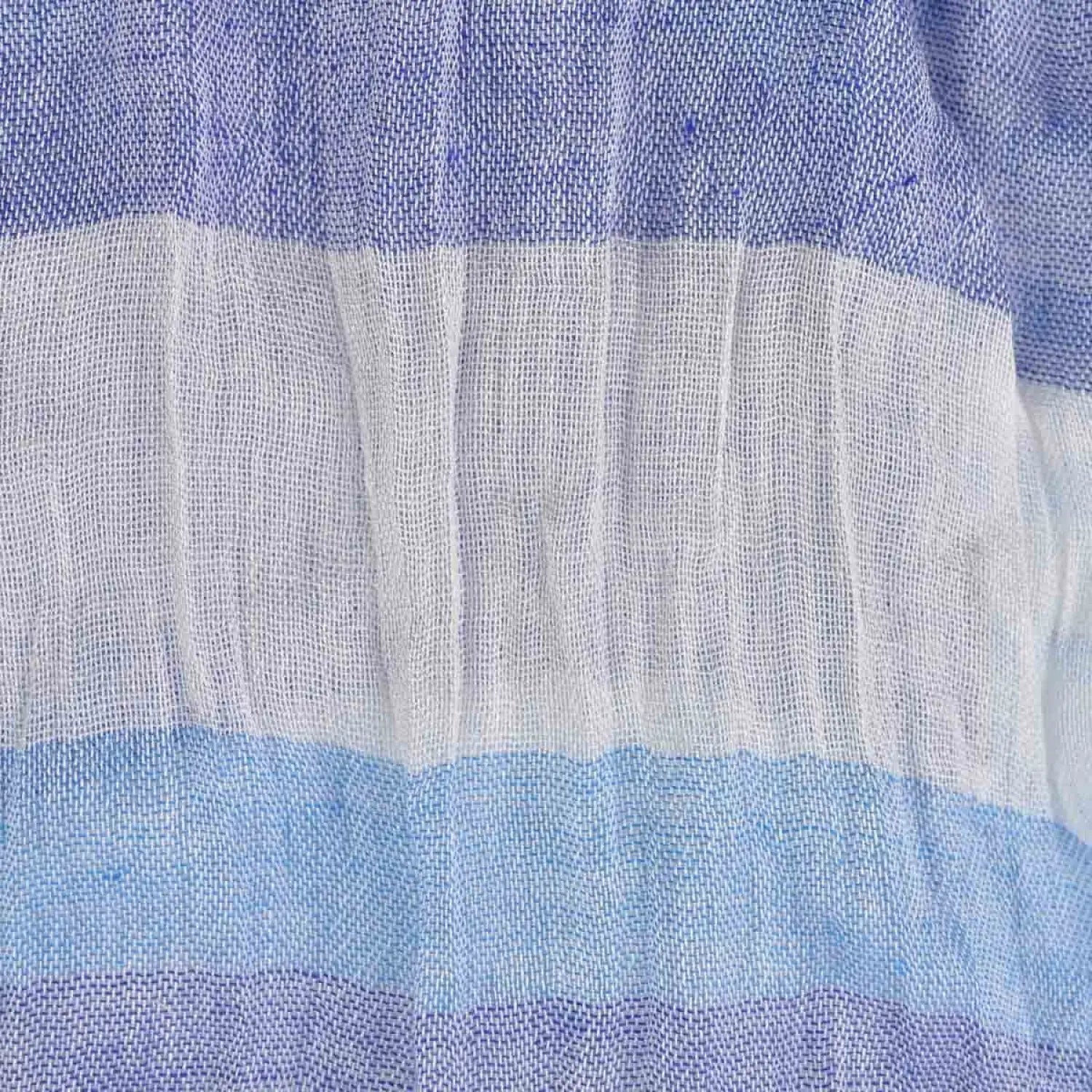 Bold Striped Crinkled Scarf with Tassels in Blue and White Color