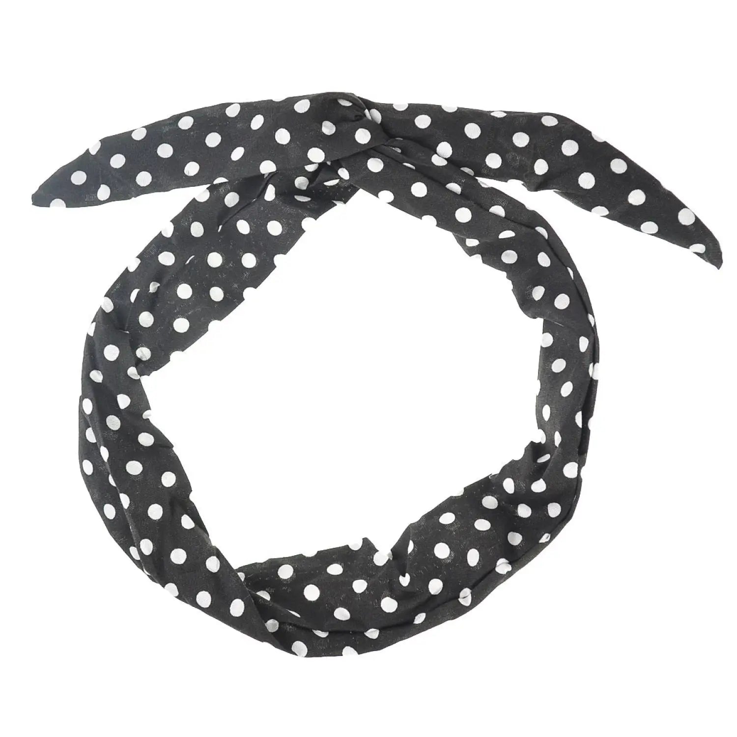 Black and white polka dot headband with bunny ears design