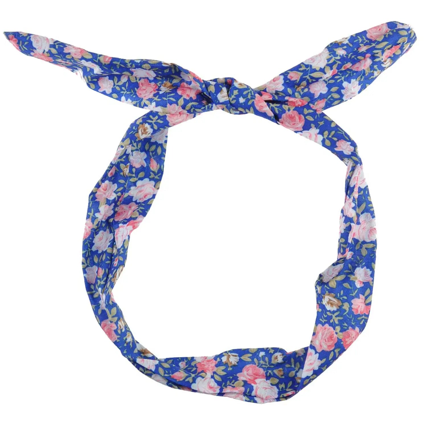 Blue floral headband featuring retro rose print and bunny ears.