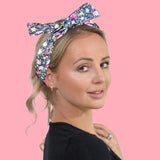 Woman wearing Bunny Ears Retro Rose Print Wire Headband