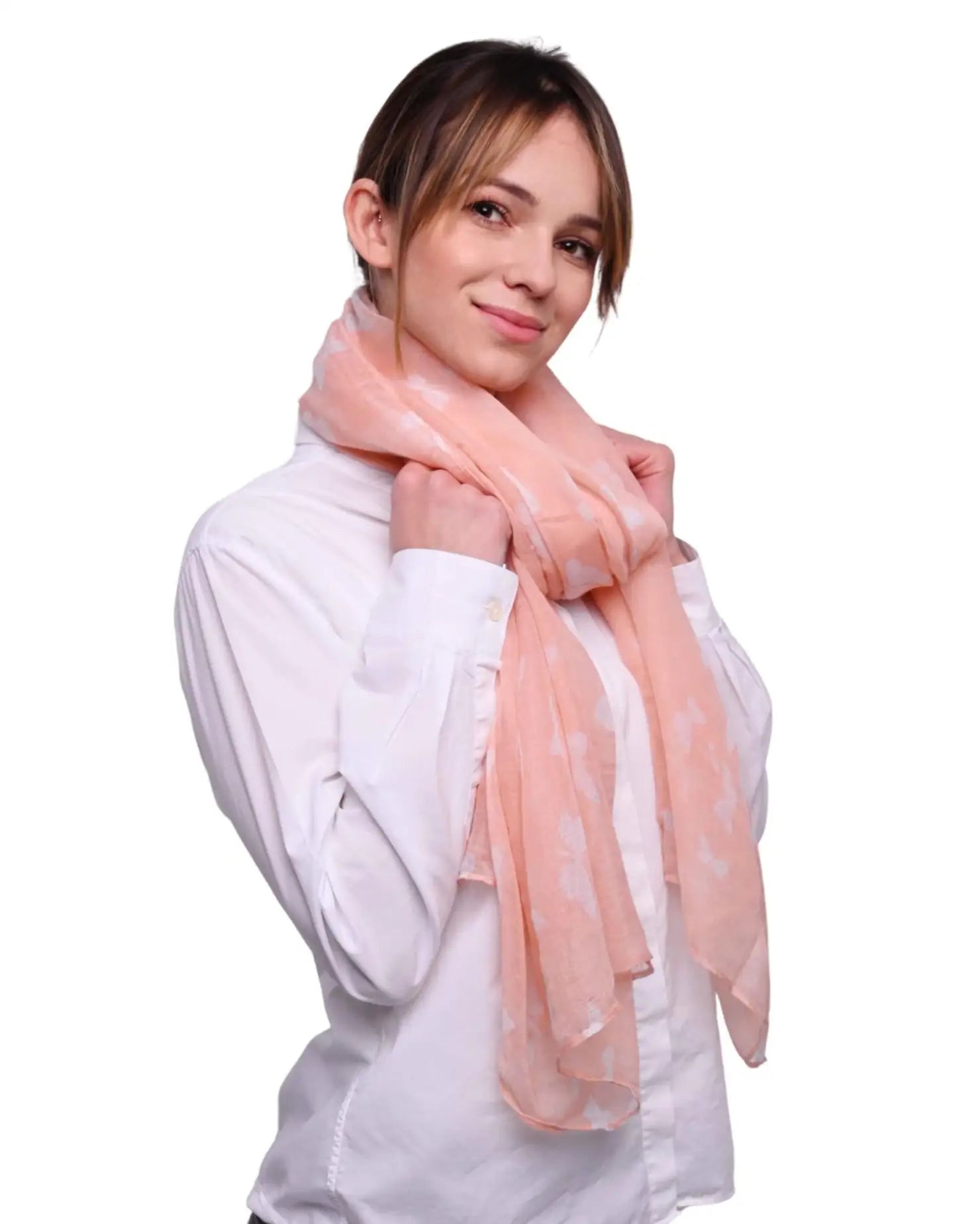 Butterfly print oversized viscose shawl wrap for women in pink scarf outfit