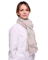 Butterfly Print Oversized Viscose Shawl Wrap for Women, woman wearing green and white patterned scarf