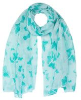 Blue butterfly print oversized viscose shawl wrap for women.