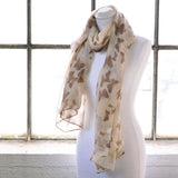 Butterfly print oversized shawl wrap on mannequin with scarf