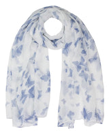 Butterfly print oversized shawl wrap with white scarf and blue butterflies