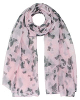 Pink scarf with grey butterflies, Butterfly Print Oversized Viscose Shawl Wrap for Women