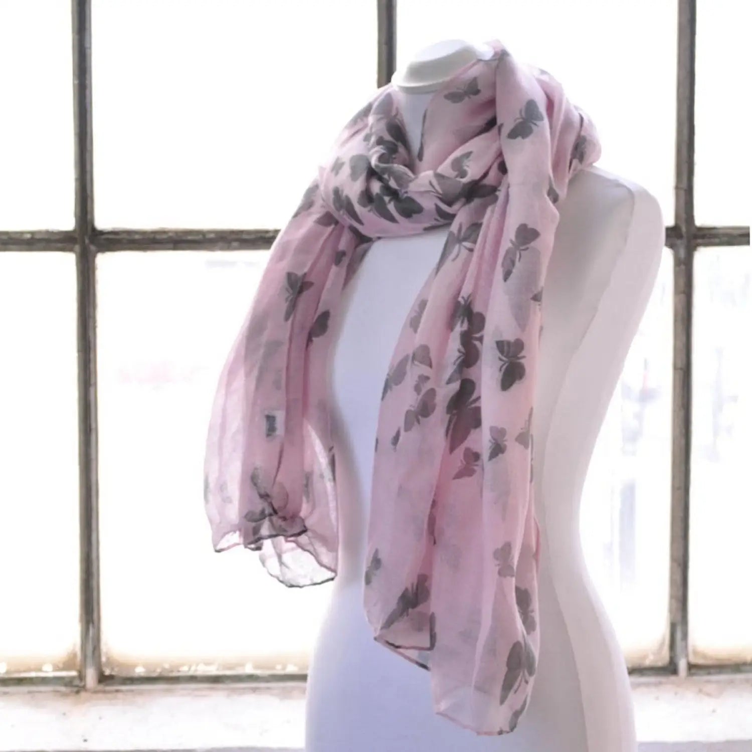Pink butterfly print oversized shawl wrap for women