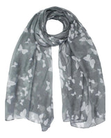 Grey butterfly print oversized viscose shawl wrap for women.