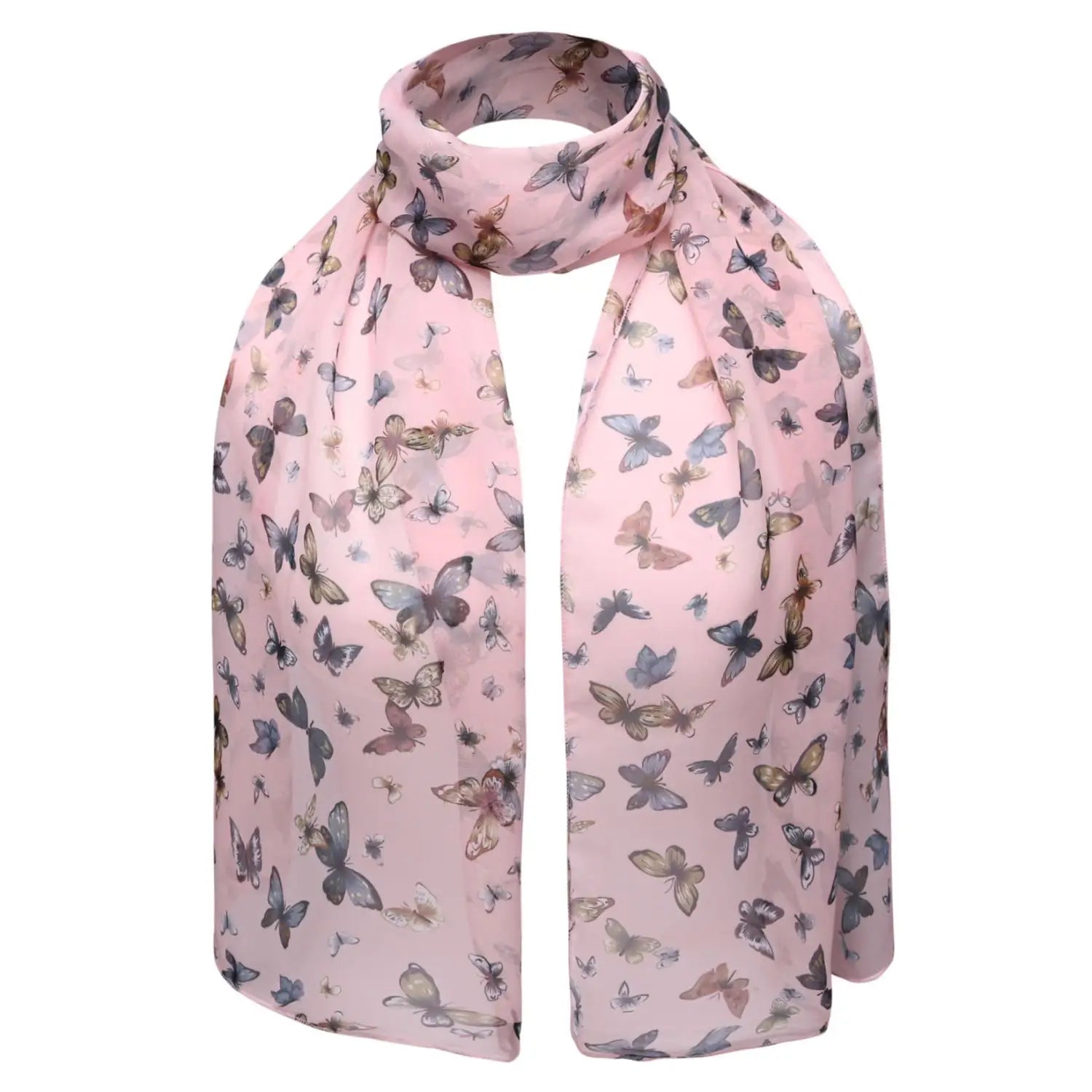 Pink butterfly print scarf, a lightweight and versatile accessory for any occasion