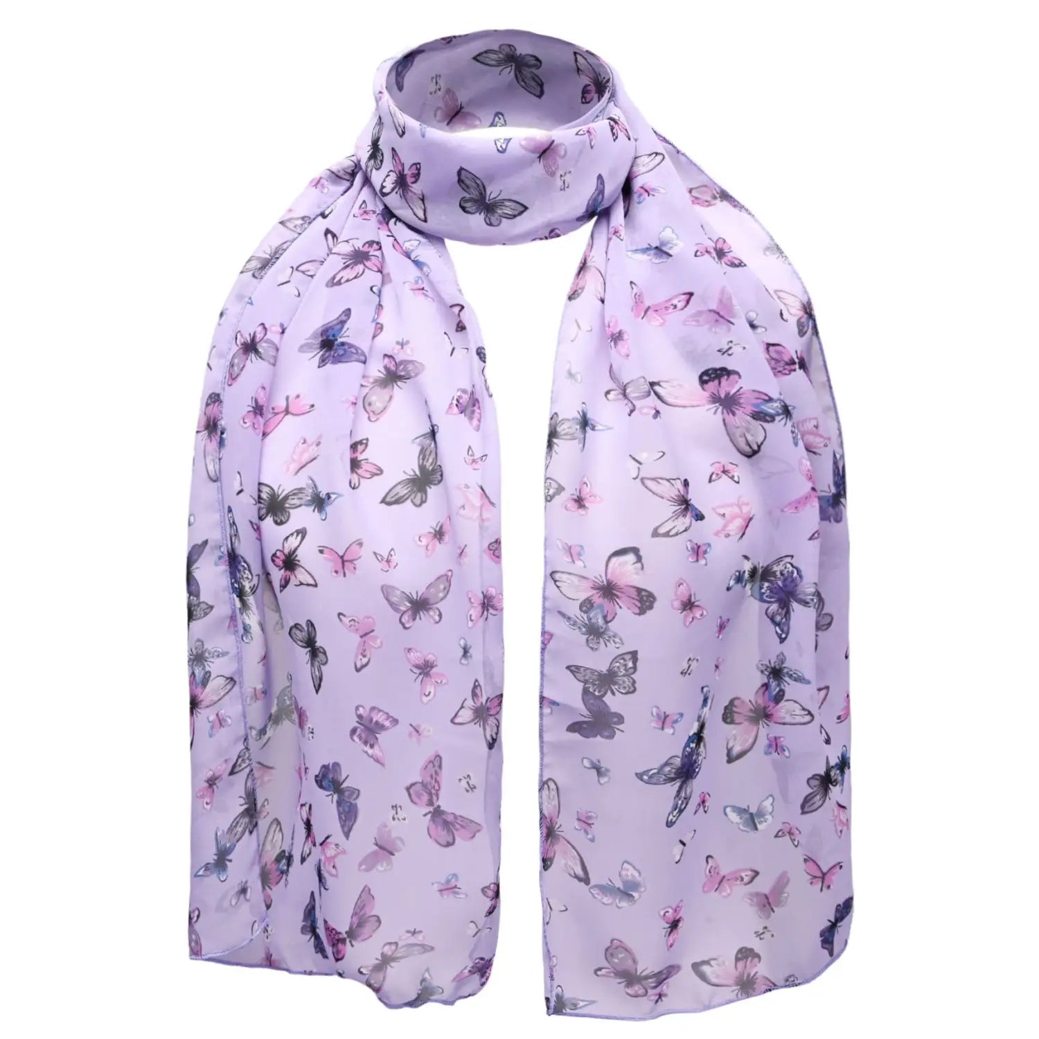 Lavender butterfly print scarf, lightweight and versatile accessory for any occasion