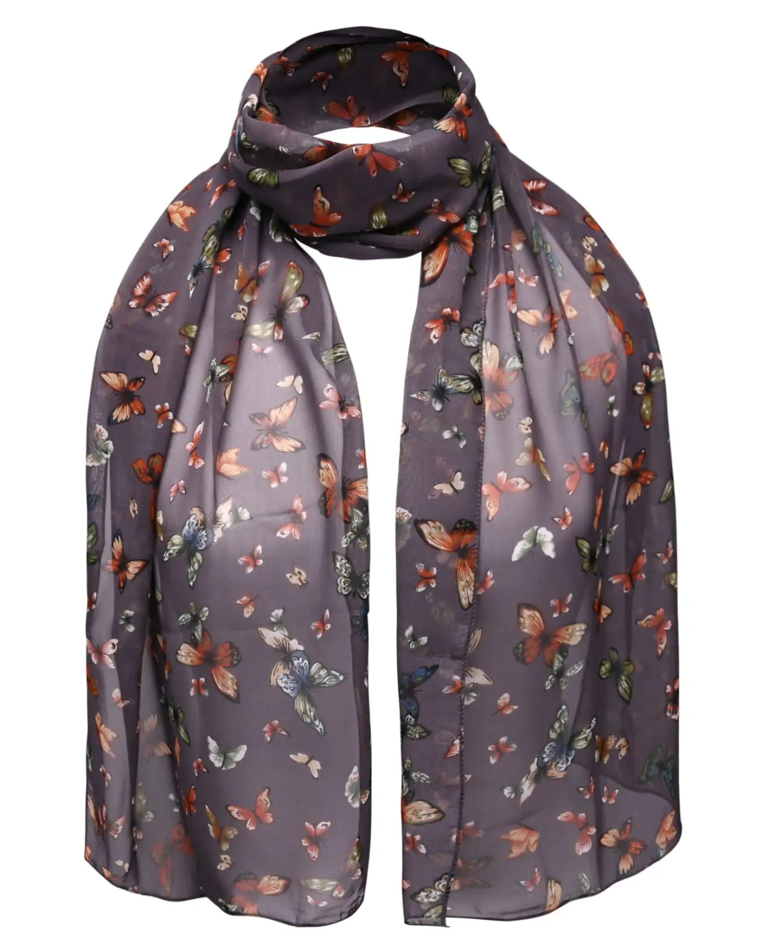 Butterfly print scarf with elegant floral pattern
