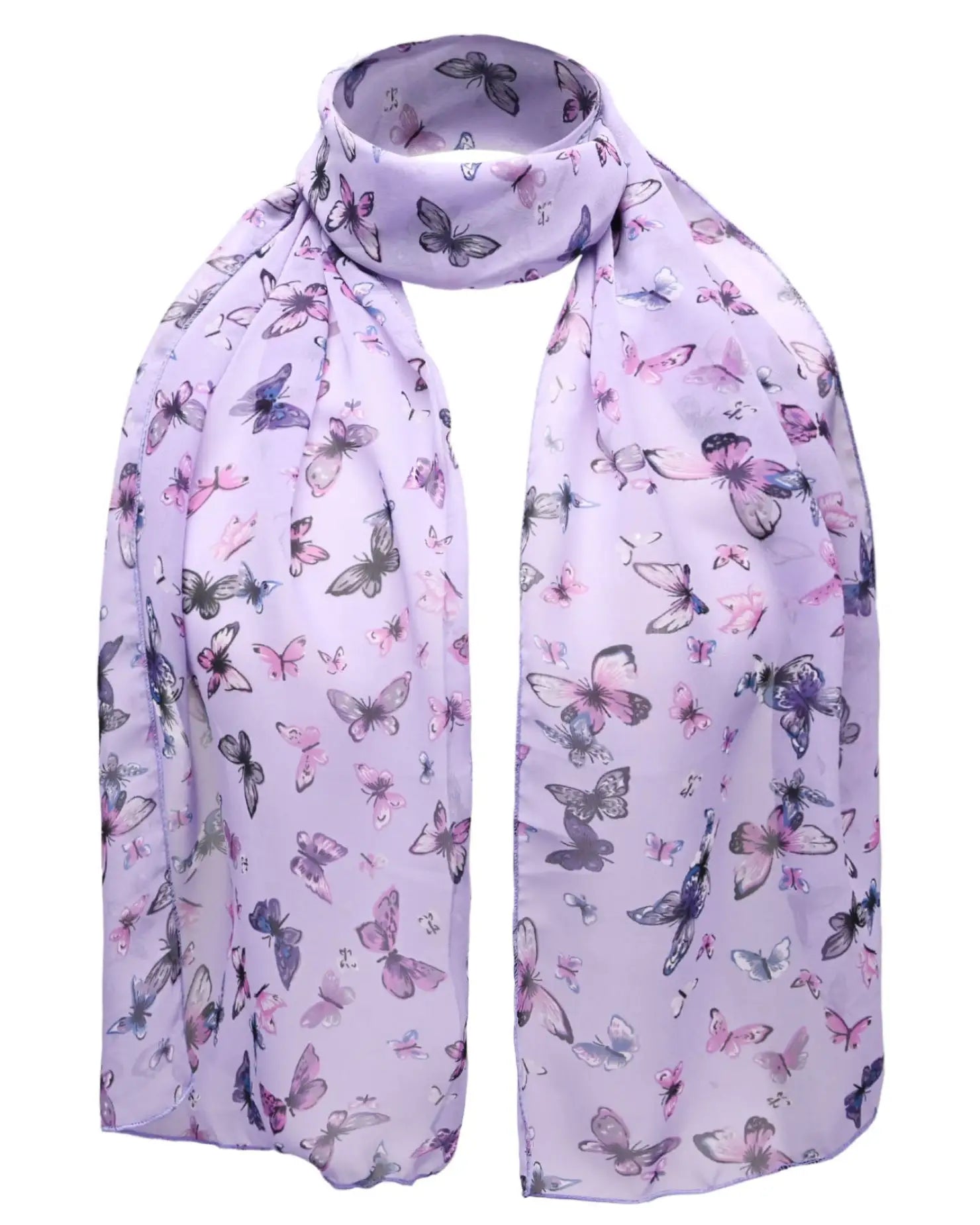 Purple butterfly print scarf: Lightweight, soft & versatile accessory