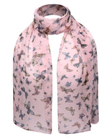 Pink butterfly print scarf: Lightweight, soft & versatile accessory.