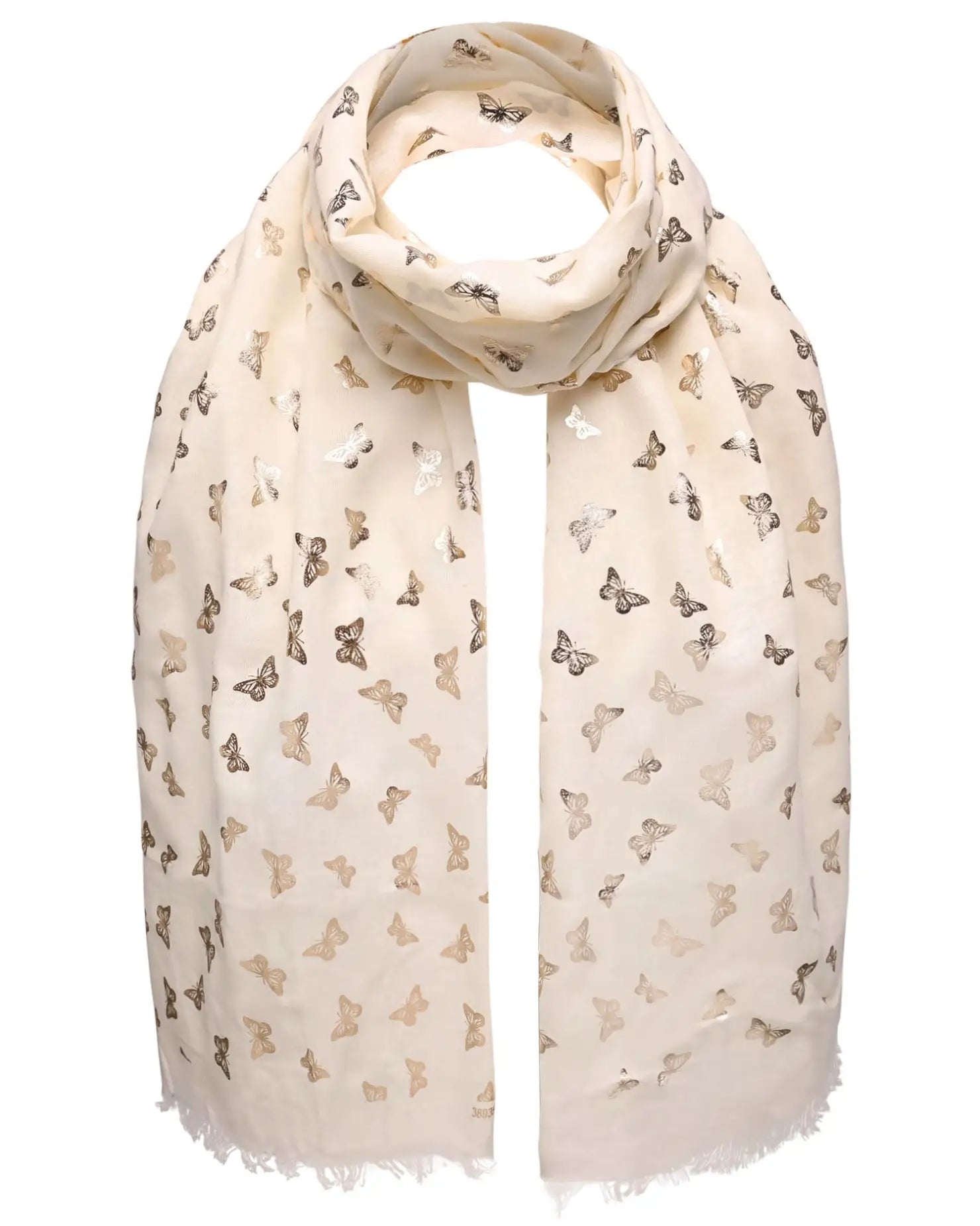 White Butterfly Print Oversized Scarf with Silver Foil Detail