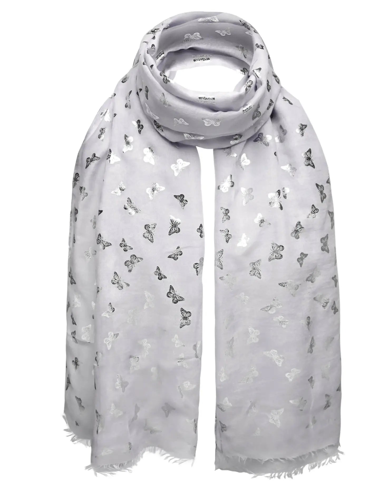 Butterfly print oversized scarf with silver foil butterflies