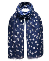 Navy scarf with silver butterflies - Butterfly Print Silver Foil Oversized Scarf