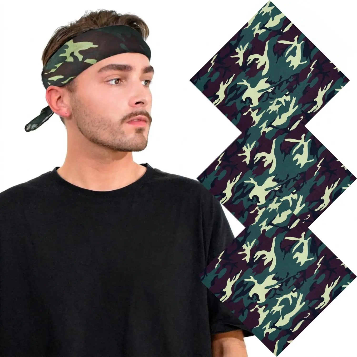 Camouflage Military Cotton Bandana - Green 3PCS
