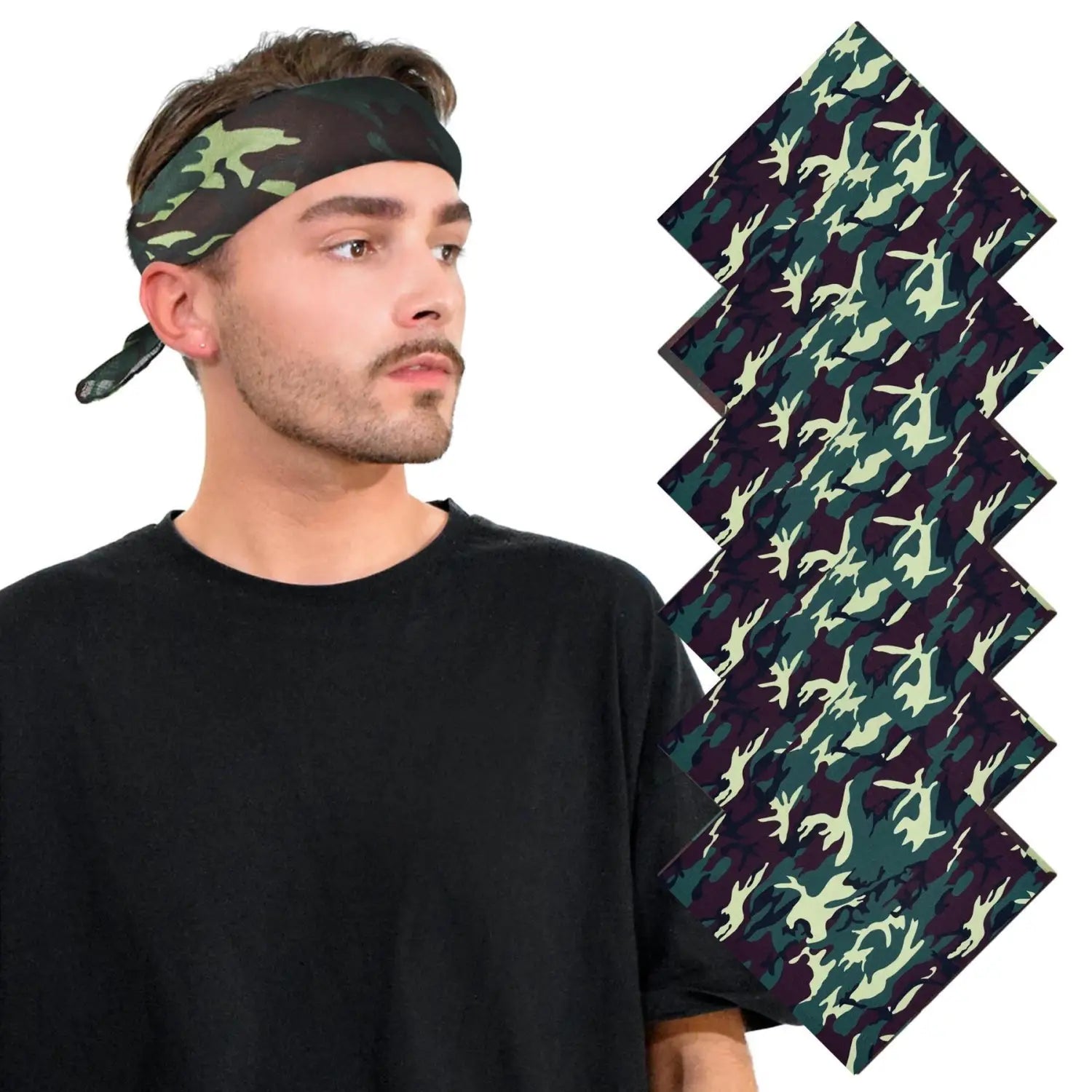 Camouflage Military Cotton Bandana - Green 6PCS